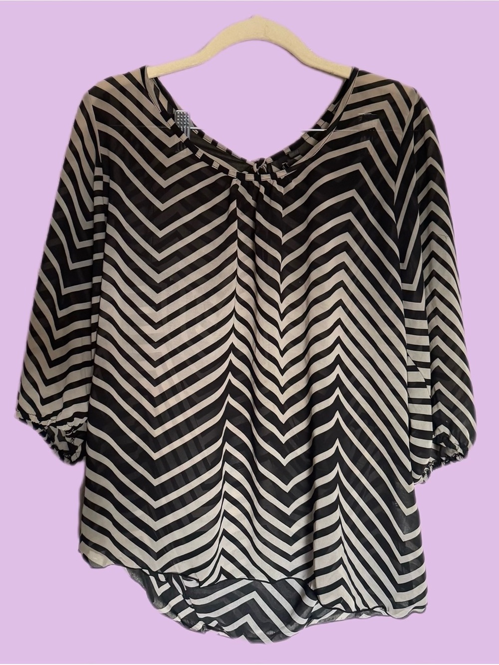 HeartSoul Black & White Chevron V-Neck Blouse